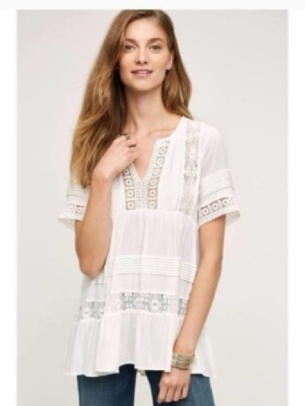 Anthropologie Maeve White Tiered Lace
Tunic